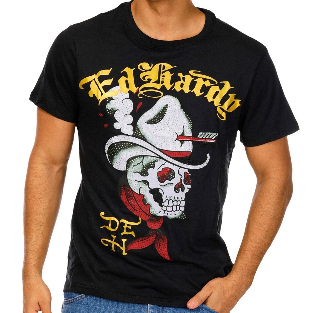 Ed Hardy Black Tee with Skull Graphic Men S/ Women M Unisex